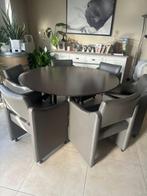 Glazen tafel bruin en passende zetels, Huis en Inrichting, Complete eetkamers, Ophalen, Zo goed als nieuw, Top, 4 tot 6 stoelen