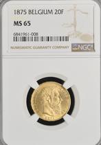 Belgium 20 Francs 1875 NGC MS65, Postzegels en Munten, Verzenden, Goud, Losse munt, Goud