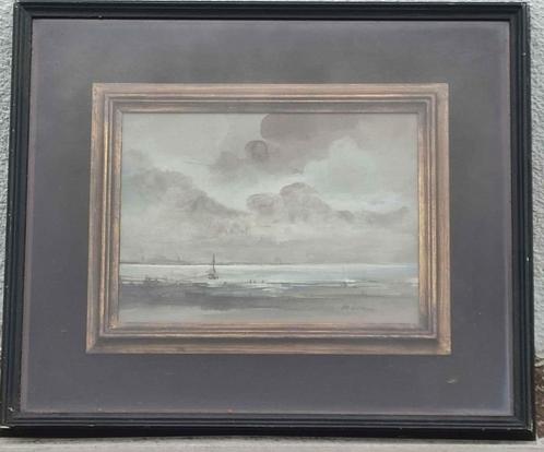 Aquarelle marine signe van gotthem, Antiek en Kunst, Kunst | Schilderijen | Klassiek, Ophalen of Verzenden