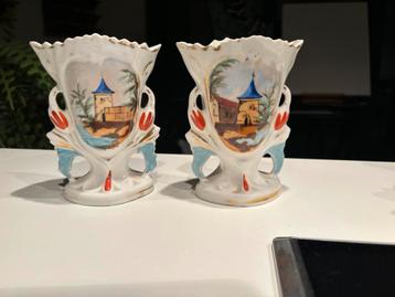 2 vases à cornette du XIXe siècle peints à la main (Andenne)