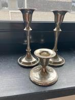 Kandelaars met parelpatroon (verzilverd?), Ophalen, Zilver