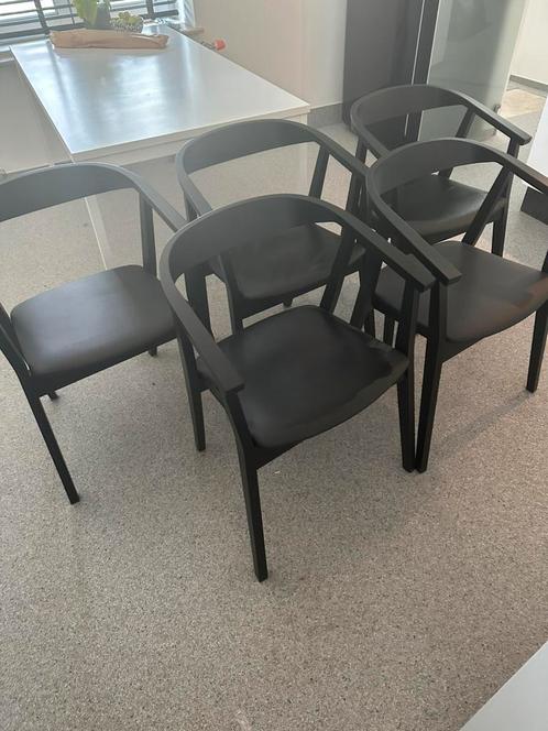 Woonkamer/ keukenstoelen, Huis en Inrichting, Stoelen, Zo goed als nieuw, Vijf, Zes of meer stoelen, Hout, Leer, Zwart, Ophalen