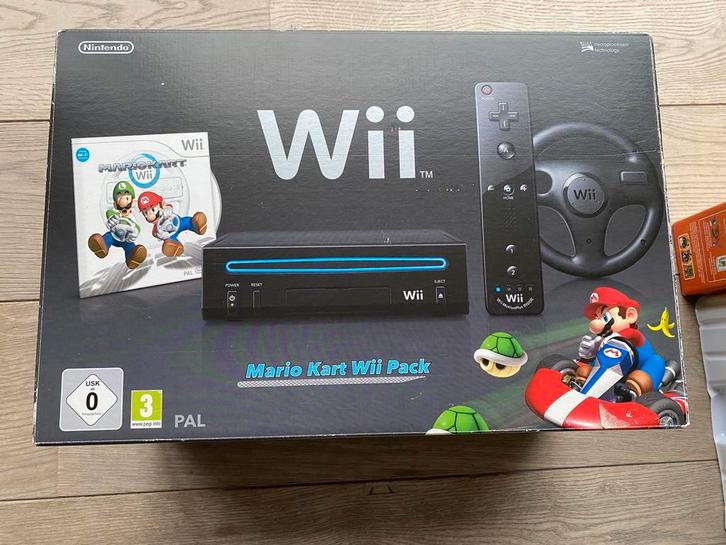 WII console mario kart, lot, Games en Spelcomputers, Spelcomputers | Nintendo Wii, Gebruikt, Met 2 controllers, Met games, Met stuurtje