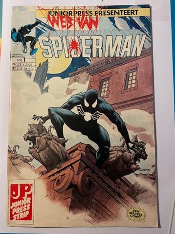 Web van Spiderman nr. 1 – Junior Press – Zwart pak – 1980s – beschikbaar voor biedingen