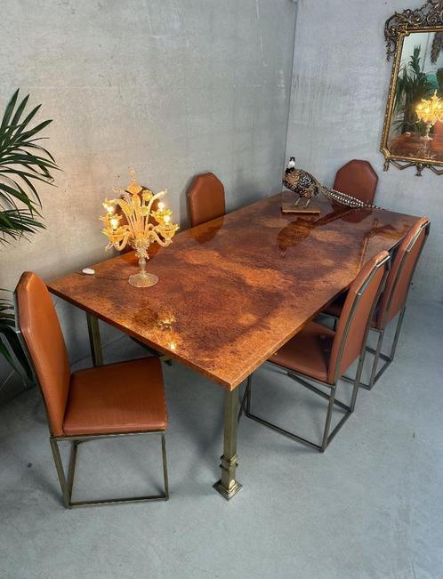 Vintage Design Regency Eettafel + 6 Stoelen - Belgochrom, Huis en Inrichting, Tafels | Eettafels, Gebruikt, 200 cm of meer, 100 tot 150 cm