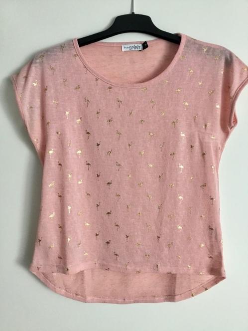 Roze t-shirt met gouden flamingo’s maat M: als nieuw!, Vêtements | Femmes, T-shirts, Comme neuf, Taille 38/40 (M), Rose, Manches courtes