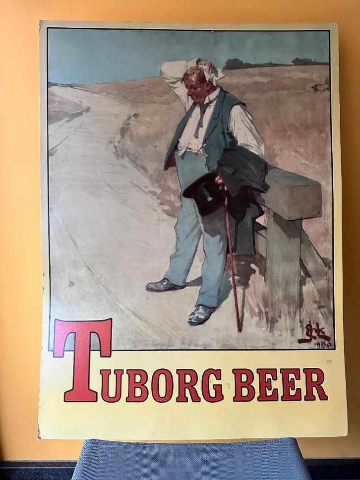 Oud Tuborg reclamebord, karton, Verzamelen, Merken en Reclamevoorwerpen, Gebruikt, Reclamebord, Ophalen