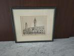 Mooie ets van het stadhuis van Dendermonde, Antiek en Kunst, Kunst | Etsen en Gravures, Ophalen of Verzenden