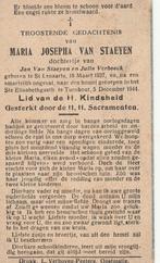 Bombardement Maria Josepha Van Staeyen St Lenaarts-Turnhout, Verzamelen, Bidprentjes en Rouwkaarten, Ophalen of Verzenden