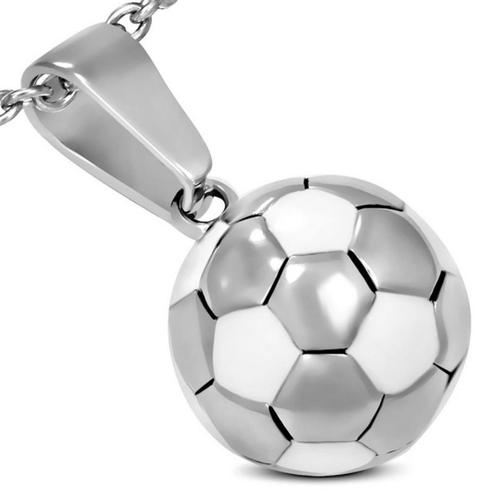 Pendentif en acier en forme de ballon de football (entièreme, Bijoux, Sacs & Beauté, Pendentifs, Neuf, Enlèvement ou Envoi