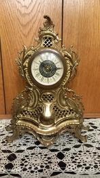 Schouwklok met kandelaars in koper, Antiek en Kunst, Ophalen of Verzenden