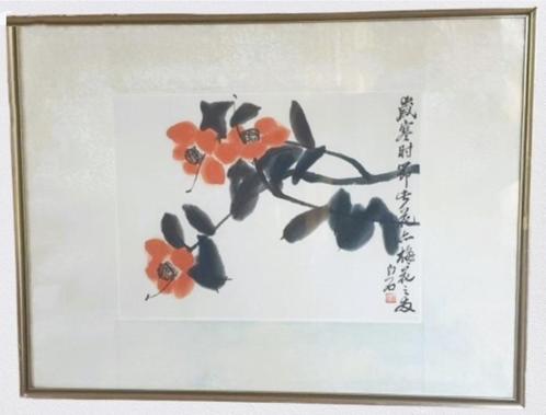 Gravure met rode camelia's 🌹 van Qi Baishi 🌹 1945/1955, Antiek en Kunst, Kunst | Etsen en Gravures, Ophalen