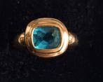 Schitterende  goudkleurige gemerkte ring, aquamarijn  steen, Handtassen en Accessoires, Antieke sieraden, Ring, Verzenden