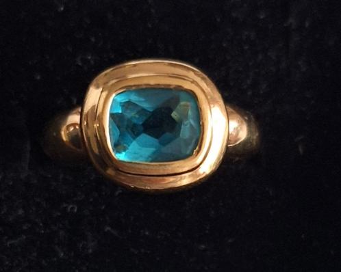 Schitterende  goudkleurige gemerkte ring, aquamarijn  steen, Handtassen en Accessoires, Antieke sieraden, Ring, Verzenden