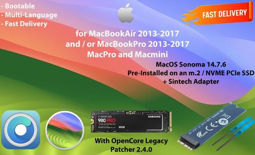macOS Sonoma 14.7.6 VoorGeïnstalleerde m.2 SSD + Adapter OSX, Computers en Software, Besturingssoftware, Nieuw, MacOS, Verzenden