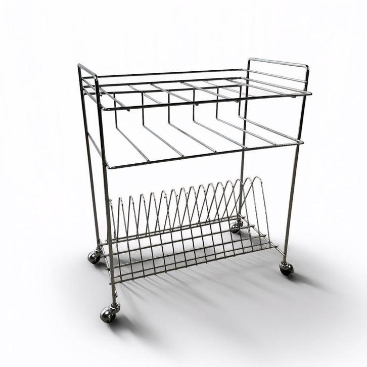 Vintage chrome rekje voor elpees, Huis en Inrichting, Woonaccessoires | Krantenbakken en Lectuurbakken, Gebruikt, Ophalen