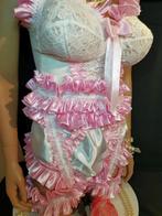 Sissy totaal set BH Jarretel Girdle en hoog oplopend Broekje, Ensemble, Envoi, Blanc, Handgemaakt