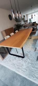 Table en bois de chêne véritable avec pieds en métal noir, Maison & Meubles, Enlèvement, Bois