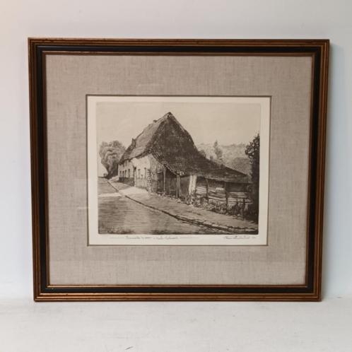 Henri Quittelier (1884-1980) - ets - Fermette du XVII a Uccl, Antiek en Kunst, Kunst | Etsen en Gravures, Ophalen of Verzenden