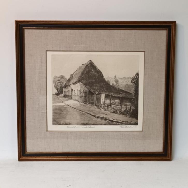 Henri Quittelier (1884-1980) - ets - Fermette du XVII a Uccl, Antiek en Kunst, Kunst | Etsen en Gravures, Ophalen of Verzenden