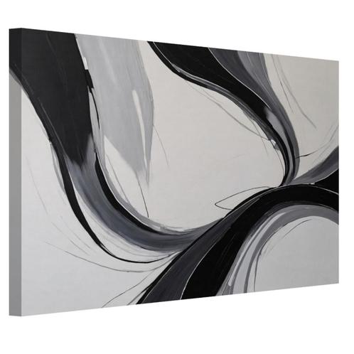 Minimal art zwart wit canvas 60x40cm - 18mm., Antiek en Kunst, Kunst | Schilderijen | Abstract, Verzenden