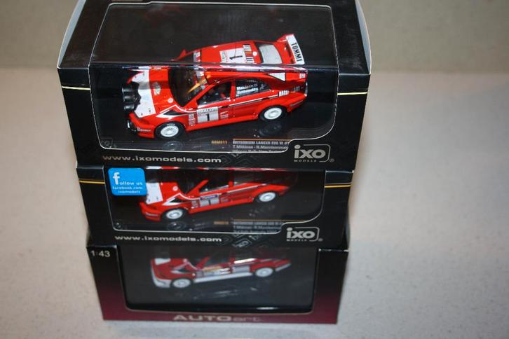 3 x 1:43 mitsubishi lancer evo T.Makinnen rally WRC., Hobby en Vrije tijd, Modelauto's | 1:43, Zo goed als nieuw, Auto, Ophalen of Verzenden