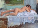 Jong meisje naakt olieverfschilderij, Antiek en Kunst, Ophalen of Verzenden