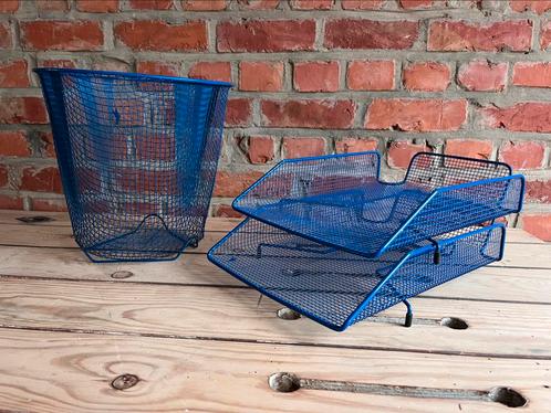 Papiermand & 2 brievenbakjes blauw metaal, Diversen, Bureau-accessoires, Zo goed als nieuw, Ophalen of Verzenden