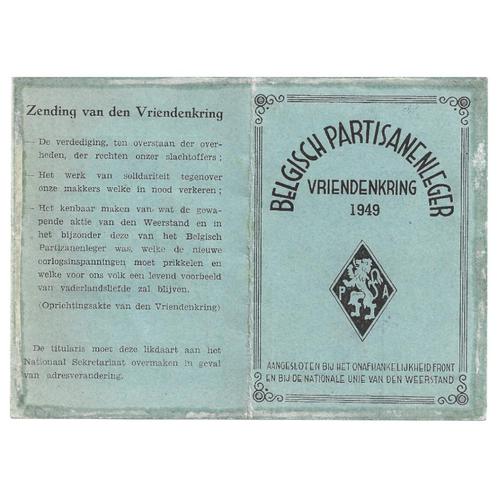 Belgisch Partisanenleger - Vriendenkring - lidkaart - 1949, Verzamelen, Militaria | Tweede Wereldoorlog, Overige soorten, Overige typen