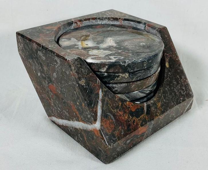 vintage modernist design set van 6 onderzetters in houder, Verzamelen, Retro, Huis en Inrichting, Ophalen of Verzenden