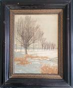 "Winterlandschap aan de bevroren ijs" schilderij op doek, Antiek en Kunst, Ophalen of Verzenden