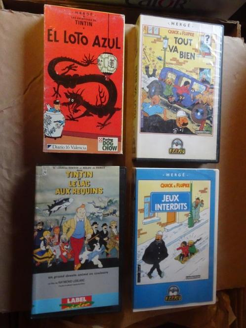 4 VHS-banden - Tintin/Quick & Flupke - Hergé, Verzamelen, Stripfiguren, Gebruikt, Plaatje, Poster of Sticker, Kuifje, Ophalen of Verzenden