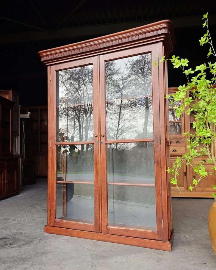 Antieke eikenhouten winkelvitrine | Vitrinekast |  #2496, Antiek en Kunst, Antiek | Meubels | Kasten, Ophalen of Verzenden