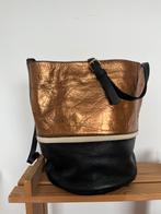 Neuville sac seau cuir bronze noir bandoulière, Ophalen of Verzenden, Zo goed als nieuw, Zwart, Leer