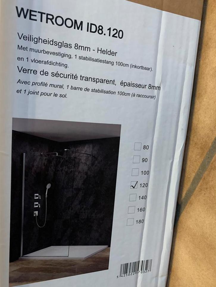 Paroi de douche en verre 8mm,120x210cm + bac résine 90x125cm, Maison & Meubles, Salle de bain | Salle de bain complète, Neuf, Avec douche