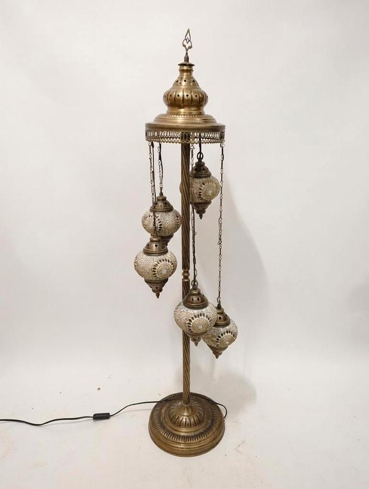 Prachtige Turkse vloerlamp - handgemaakt mozaïek - 5 bollen, Huis en Inrichting, Lampen | Tafellampen, Glas, Metaal, Ophalen