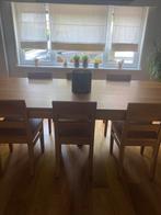 Massief eiken tafel ( 120 x 250 cm) + 6 eiken stoelen, Huis en Inrichting, Zo goed als nieuw, Ophalen
