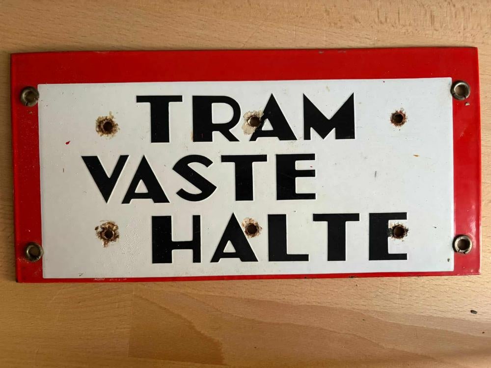 Unieke emaille borden Haagsche Tramweg-Maatschappij/HTM., Ophalen of Verzenden, Gebruikt, Reclamebord