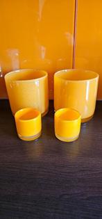 Glaskunst bloempotten, 4 stuks, 2 maten, oranje, Tuin en Terras, Ophalen, Overige materialen, Rond, Binnen