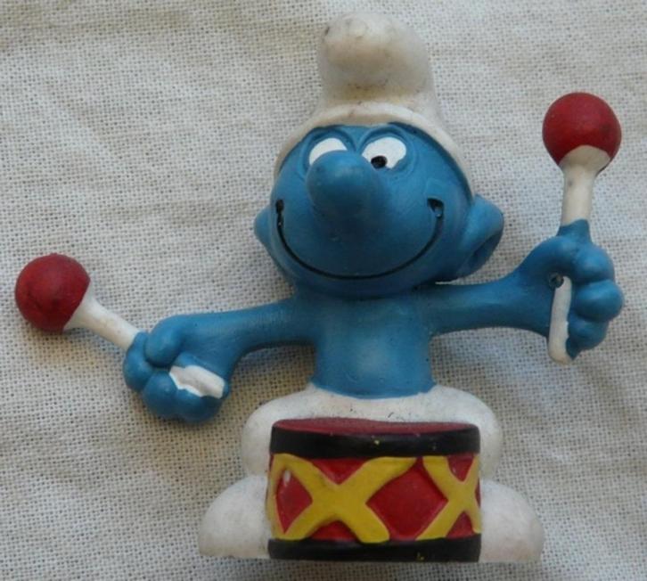Trommelaar Smurf - 20009, Peyo Schleich, W.Germany, 1966.(1), Verzamelen, Smurfen, Gebruikt, Poppetje, Figuurtje of Knuffel, Verschillende Smurfen