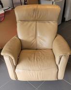 Beige zetel/sofa met relax in echt leder, Huis en Inrichting, Ophalen, Gebruikt, Eenpersoons, Minder dan 75 cm