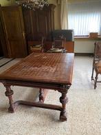Antieke dambordtafel met 6 stoelen, Antiek en Kunst, Ophalen of Verzenden