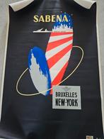 Originele Sabena affiche Brussel New York jaren 1950, Verzamelen, Luchtvaart en Vliegtuigspotten, Ophalen of Verzenden, Zo goed als nieuw