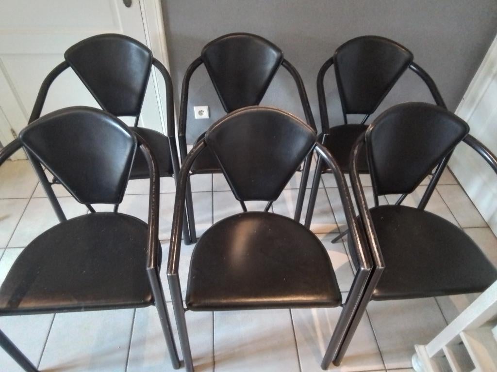 6 zwarte keukenstoelen, Maison & Meubles, Chaises, Métal, Enlèvement, Noir, Cinq, Six Chaises ou plus