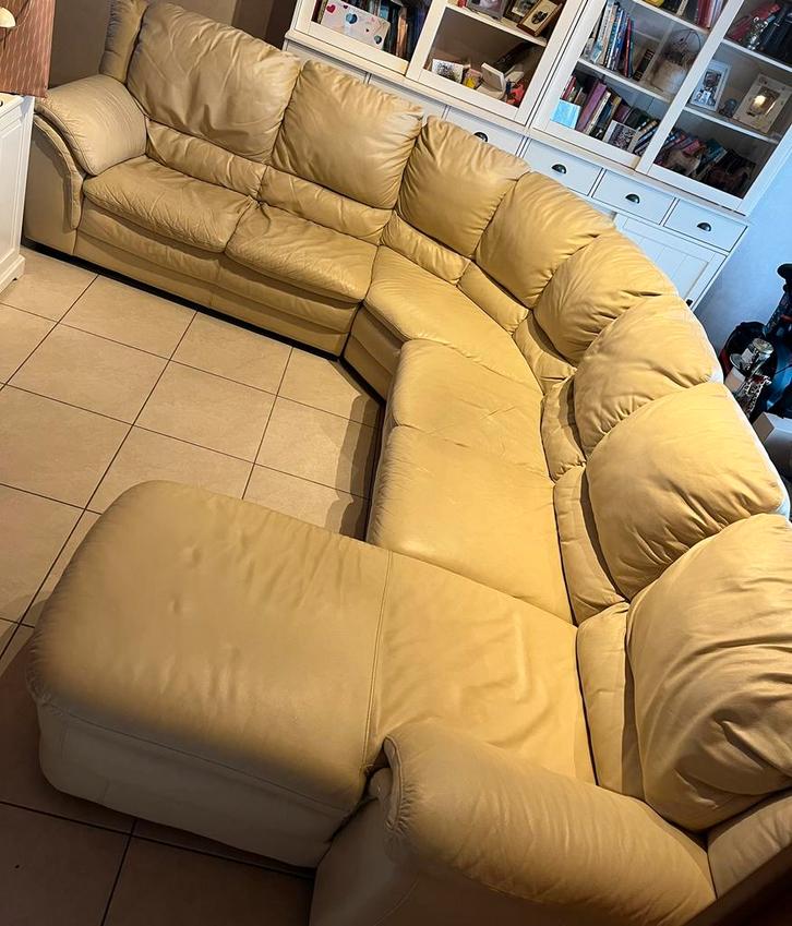 Lederen hoeksalon, Maison & Meubles, Canapés | Sofas & Chaises Longues, Utilisé, Autres dimensions, Cuir, Enlèvement