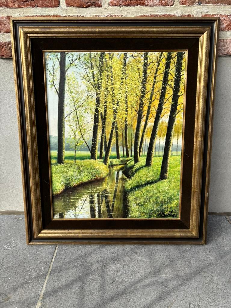 Sfeervol Olieverfschilderij 'Vlaanderen Beek Neigem'1983), Antiek en Kunst, Ophalen
