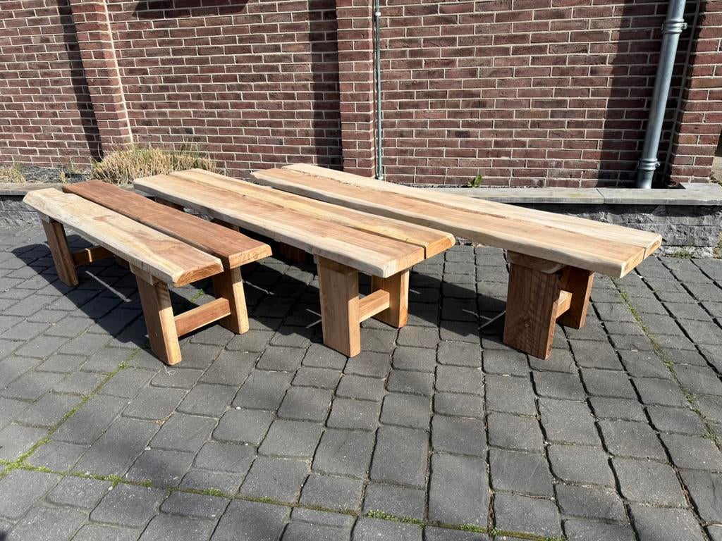 Tuinbanken bank terrasbank tuinbank 3 maten massief hout, Ophalen, Zo goed als nieuw, Hout