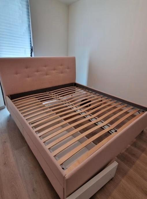 Gestoffeerd tweepersoonsbed met 4 opberglades, IKEA 180x200, Huis en Inrichting, Slaapkamer | Bedden, Gebruikt, Tweepersoons, 180 cm