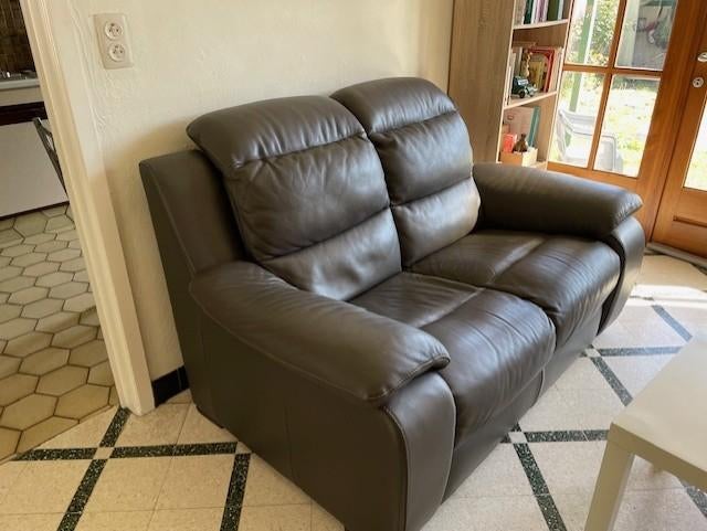 Canapé vrai cuir brun, Maison & Meubles, Canapés | Salons, Banc droit, Comme neuf, Enlèvement, Cuir