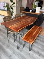 Eettafel & bank in acacia, Ophalen, Gebruikt, 100 tot 150 cm, 50 tot 100 cm